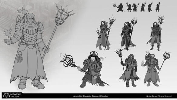 Rendered Linework Character Silhouettes, Thumbnail Concept Sheet